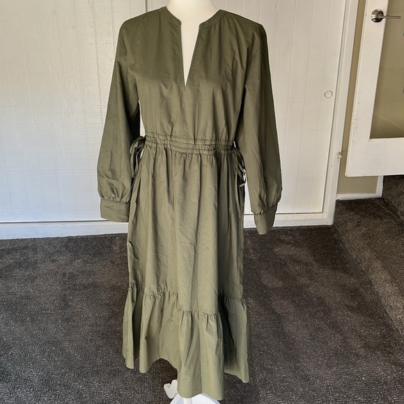 🫒Rails Green Maple Olive Smoke Long Sleeve V Neckline Midi Dress Size small - Picture 4 of 10